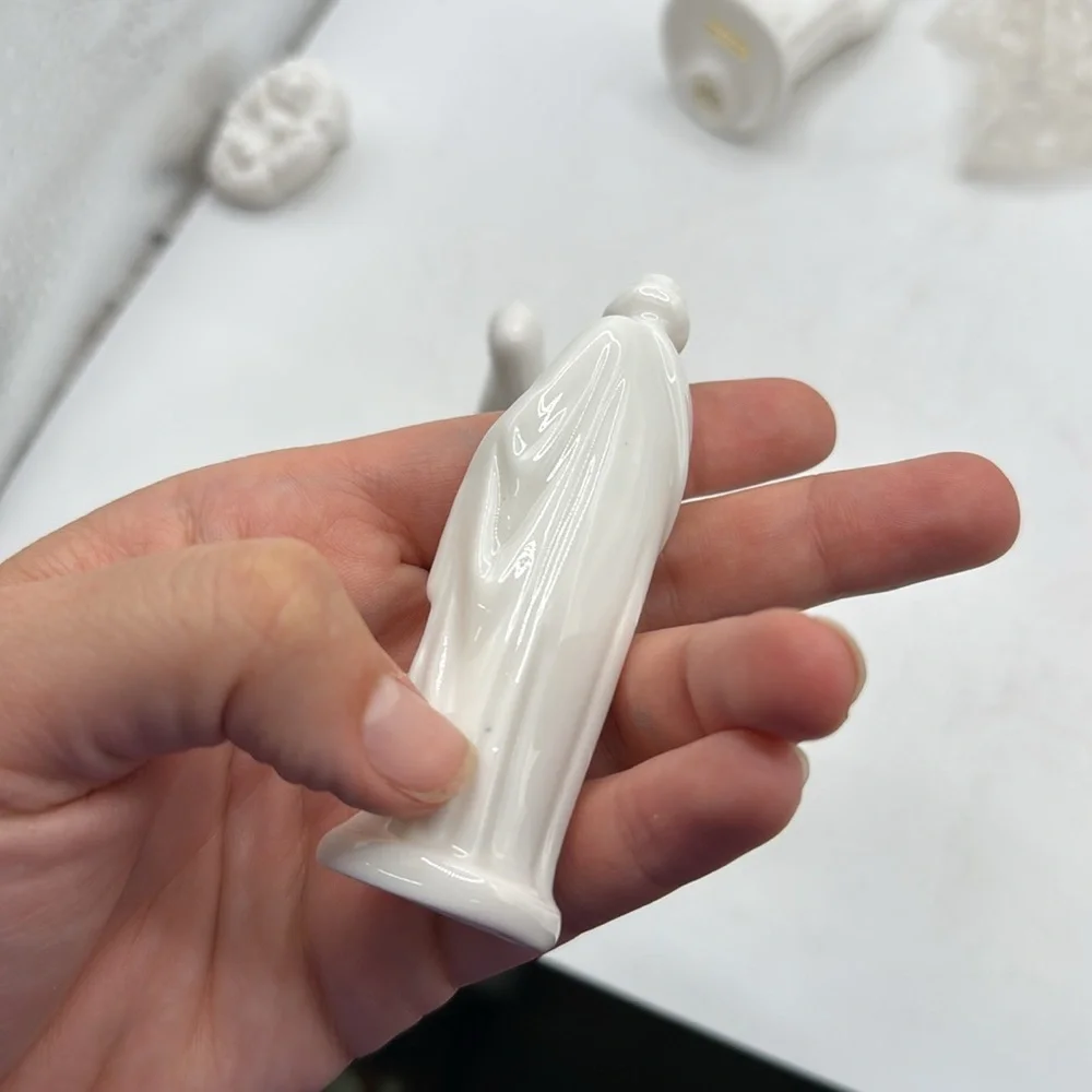 Vintage Small White Ceramic Nativity Figurines Set Christmas Decor Collectible